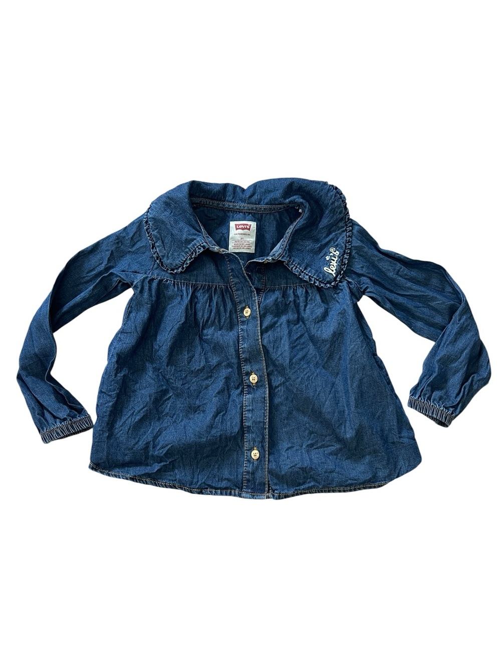 Levi's Girls' Dark Blue Denim Collared Button Up Shirt 🪁